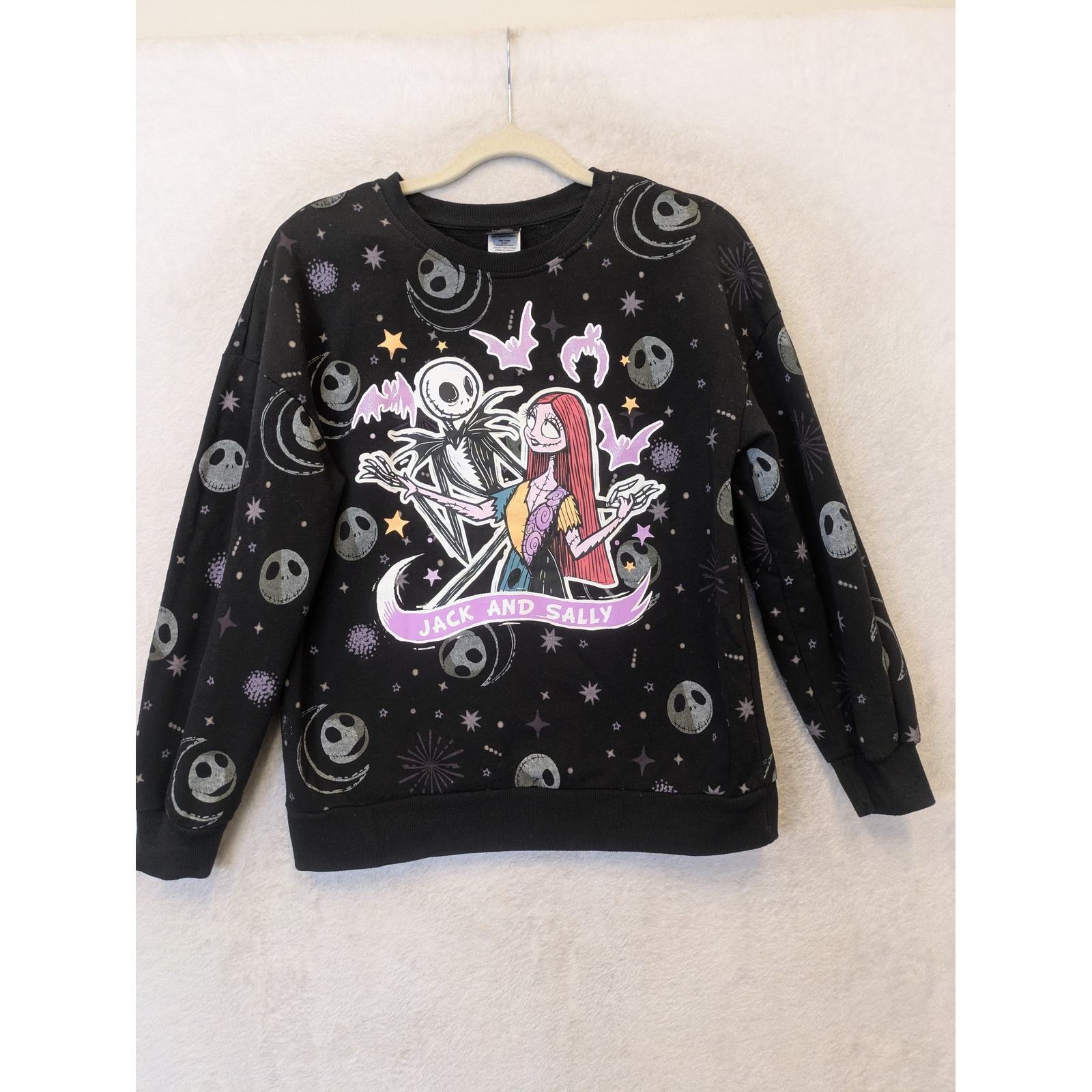 Disney Nightmare Before Christmas Sweatshirt Kid's Xl Black Jack Sally Glitter